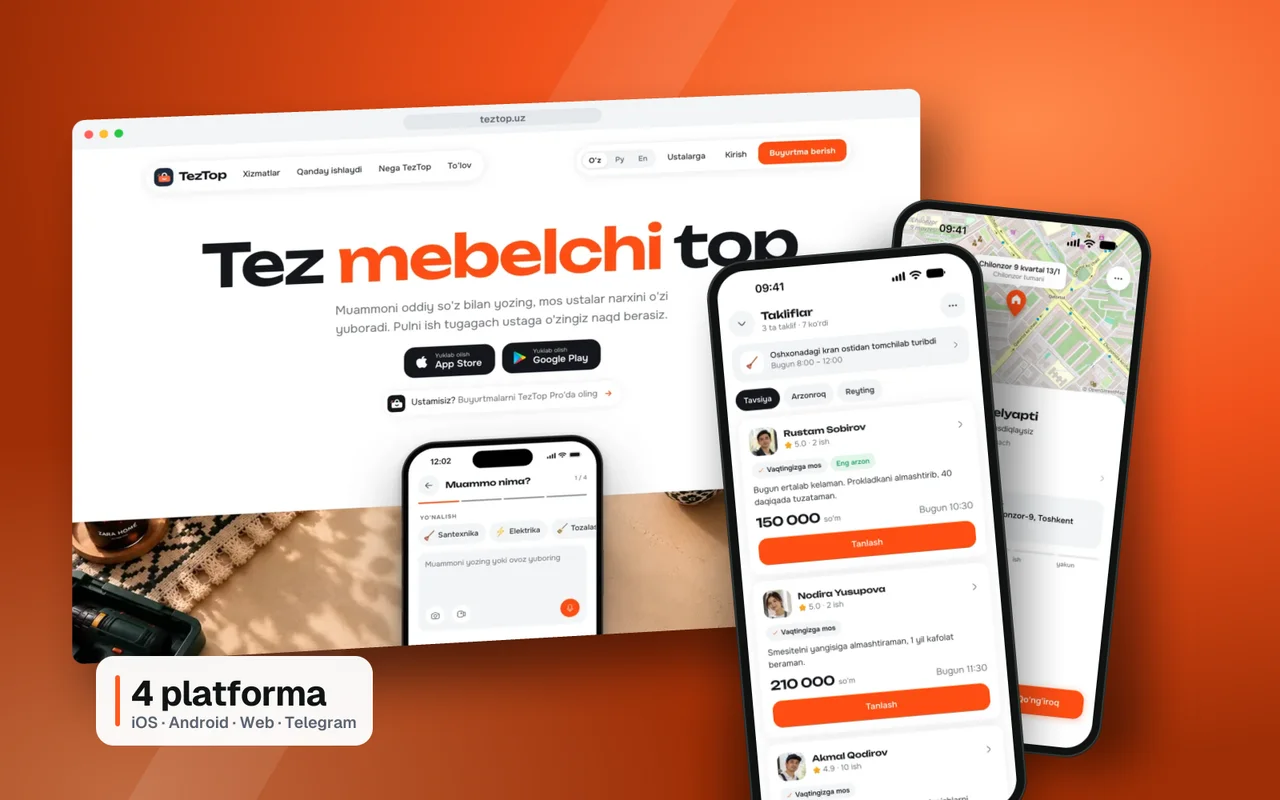 TezTop: website, customer app and live tracking